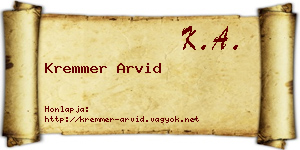 Kremmer Arvid névjegykártya
